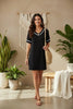 Women's Contrast-Color V-Neck A-Line Dress – Short Sleeve, Elegant, Mid-Rise by FitiqueFit