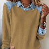 Denim Collar Patchwork Pullover Knitwear Top – Women’s Street Style by FitiqueFit