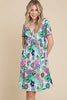 Ruched Floral V-Neck Short Sleeve Summer Dress – Flattering and Feminine Dress with a Chic V-Neckline and Ruched Detailing by Stevvex