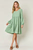 Light Green Double Take Full Size V-Neck Sleeve Tiered Dress with Pockets Elegant & Comfortable Casual Dress by Stevvex