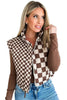 Brown Checkered Stand Collar Cropped Puffer Vest by Wild and Free Boutique