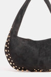 Fame Metallic Studded Faux Suede Shoulder Bag Black