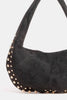 Fame Metallic Studded Faux Suede Shoulder Bag Black