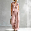 Women's Sleeveless Cotton-Linen Shirt & Pants Set – Urban 2-Piece by FitiqueFit