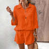 Women's Lapel Collar Double-Panel Shirt & Shorts Two-Piece Set by FitiqueFit