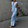 Women’s Cotton V-Neck Sleeveless Vest and Wide-Leg Pants Set by FitiqueFit