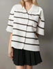 Women’s Knit Button Cardigan with Striped Short Sleeves by FitiqueFit