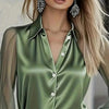 Women's Elegant Satin Blouse With Mesh Sleeves by FitiqueFit