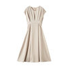 Temperament Commute V-neck Tight Waist Apricot Dress Simple And Thin