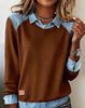 Denim Collar Patchwork Pullover Knitwear Top – Women’s Street Style by FitiqueFit