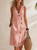 Women's Resort V-Neck Sleeveless Asymmetrical-Button Midi Dress by FitiqueFit