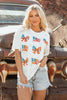 Khaki Patriotic Flag Bow Graphic Starry Round Neck T Shirt by Wild and Free Boutique