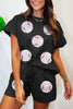 Black Trendy Texture Sequin Baseball Graphic Short 2pcs Set by Wild and Free Boutique