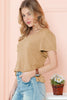 Mist Green Petal Sleeve Waffle Knit V Neck T-Shirt