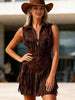 Women's Suede Western Tassel Sleeveless Slim-Fit Midi Dress by FitiqueFit