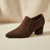 Women's Suede Pointed Toe Chunky Heel Pumps – Deep Vamp Low Heel by FitiqueFit