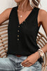 Black Half Button V Neck Patched Pocket Tank Top