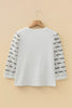 White Button Placket 3/4 Striped Sleeve Patchwork Rib Knit Top by Wild and Free Boutique
