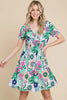 Ruched Floral V-Neck Short Sleeve Summer Dress – Flattering and Feminine Dress with a Chic V-Neckline and Ruched Detailing by Stevvex