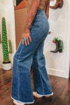 Sail Blue High Waist Jeans With Button Fly And Raw Hem