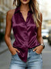Women's Solid Color Satin Spliced Sleeveless Top by FitiqueFit