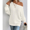 Off-Shoulder Batwing Sweater – Loose Knit Pull-Over for Fall by FitiqueFit