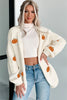 White Pumpkin Print Open Front Drop Shoulder Knit Cardigan *NEW* Shipping earliest date is 9/10