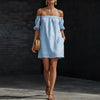Women's Cotton-Linen Off-Shoulder Puff-Sleeve Loose Mini Dress by FitiqueFit