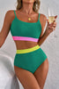 Sea Green Contrast Trim Colorblock Patchwork High Waisted Bikini by Wild and Free Boutique