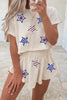 Beige Sequin Patriotic Star Cropped Tee Skort 2pcs Set by Wild and Free Boutique
