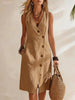 Women's Resort V-Neck Sleeveless Asymmetrical-Button Midi Dress by FitiqueFit