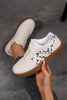 White Suede Leopard Color Block Trim Lace-up Casual Shoes by Wild and Free Boutique