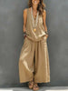 Women’s Cotton Linen Sleeveless Tank Top and Wide-Leg Pants Set by FitiqueFit