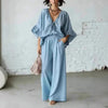 Women's Loose-Fit V-Neck Top & Wide-Leg Pants Two-Piece Set by FitiqueFit