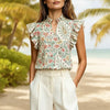 Women's Retro Ruffle-Trim Printed Sleeveless Top by FitiqueFit