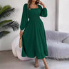Elegant Casual Ruffled Solid Color Square Collar Large Swing Dress