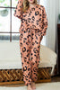 Leopard Round Neck Top and Drawstring Pants Lounge Set