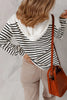 Black Stripe Textured Hooded V Neck Casual Long Sleeve Top by Wild and Free Boutique