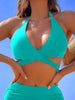 Coastal Curve Halter Bikini Set for Women – V-Neck Crisscross Drawstring Swimsuit with Chic Ring Detail & High-Waisted Boxer Shorts for Summer – Sleek Two-Piece Nylon Swimwear for Women’s Beach & Poolside Style by Stevvex