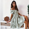 Casual One Word Collar Wrinkle Puff Sleeve Mid Dresses by FitiqueFit