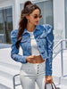 Button Down Raw Hem Cropped Denim Jacket
