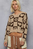 POL V-Neck Heart Pattern Checkered Sweater