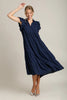 Dark Navy Full Size Ruffle Sleeve Dress Classic Feminine Plus Size Fashion Soft Dress by Stevvex