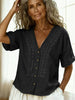 Women's Loose-Fit Faux Linen Embroidered Button-Up Top by FitiqueFit