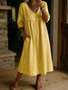 Women's Linen Cotton V-Neck Dress – Lace Trim, Loose Fit, 7 Colors by FitiqueFit