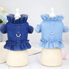 Pets Jeans Dress Apparel Dog Ruffles Vest Pet Harness Denim Dress Puppy Blue Jeans Clothes Cat Dogs Leash Hook Chest Back Dress by My Store