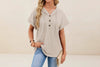 Women's Waffle Knit Hooded Short-Sleeve Top – Drawstring Button Pullover by FitiqueFit
