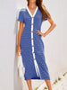 Contrast Striped V-Neck Short Sleeve Midi Dress