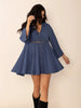 Dusty Blue Long Sleeve Mini Dress Elegant Cutout & Buttoned Design Lightweight Women Dress by Stevvex