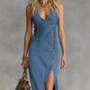 Button-Front Sleeveless Denim-Style Dress – Vintage, S–XXL by FitiqueFit